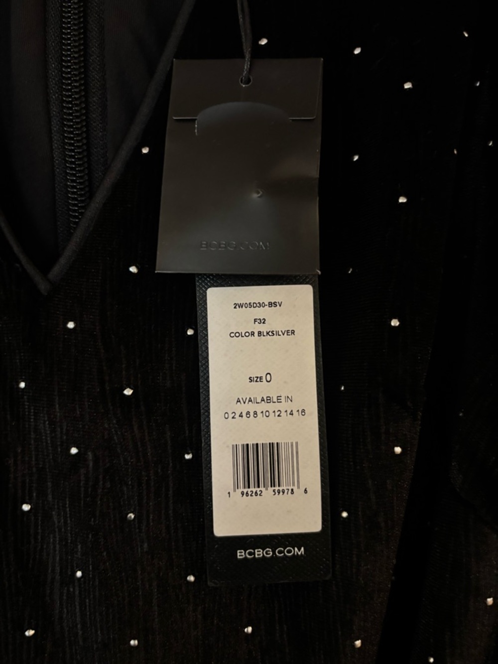 BCBGMaxAzria Black Velvet Long Sleeve Rhinestone Belted Dress - Picture 2 of 4